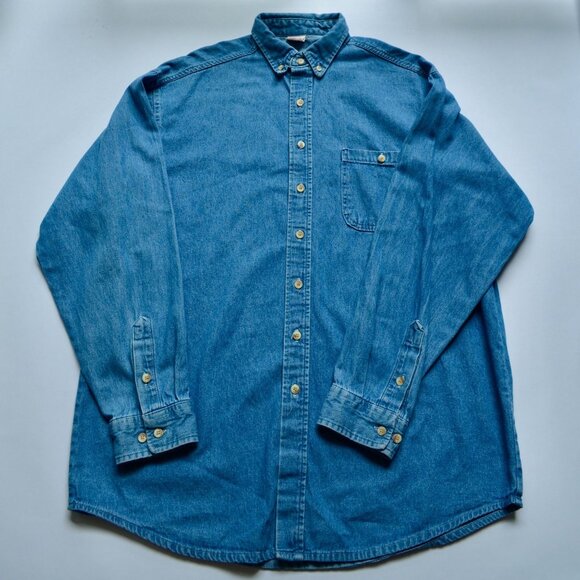 Union Line Made Denim Longsleeve Men's Button Down Shirt Large 90s Vintage - Picture 1 of 5